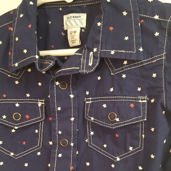 Old Navy Blue Short Sleeve Button Up Stars Shirt - Picture 2 of 3